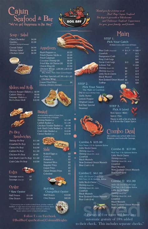 Boil bay - Boil Bay Cajun Seafood and Bar Visit Website . Back Information. 1829 Southpark Boulevard; Colonial Heights, VA 23834 (804) 895-6266; About. Seafood restaurant serving Cajun seafood boils, king crab legs and seafood platters, with a full bar available. Map. Share. Get A Visitors Guide